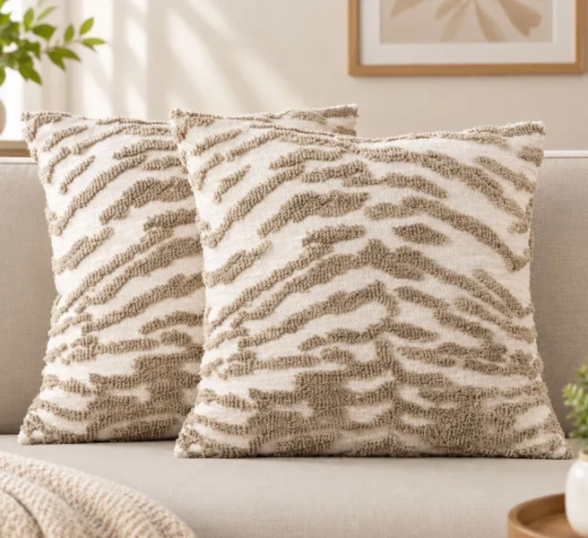 Premium Textured Decorative Cushion Cover | Modern Abstract Design | Zipper Closure | Double-Sided Style | 20 x 20 Inches Pack of 2